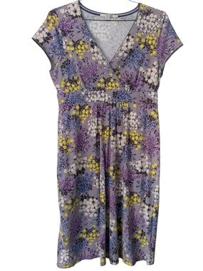 Boden Purple Floral Faux Wrap Surplice Midi Dress US Size 10 10R Cotton Flowers
